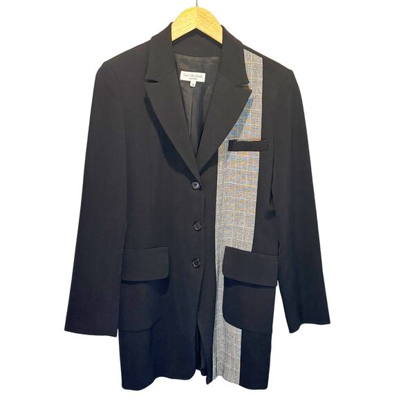 Ivan Grundahl Black & Plaid Long Length Blazer jacket - size 38 (US Medium) - Picture 1 of 6